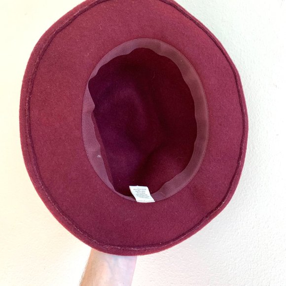 Burgundy Wide Brimmed Wool Felt Hat - Picture 6 of 7